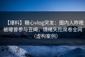 【爆料】糖心vlog突发：圈内人昨晚被曝曾参与丑闻，情绪失控席卷全网（虚构案例）