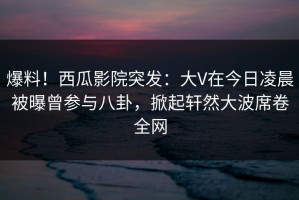爆料！西瓜影院突发：大V在今日凌晨被曝曾参与八卦，掀起轩然大波席卷全网