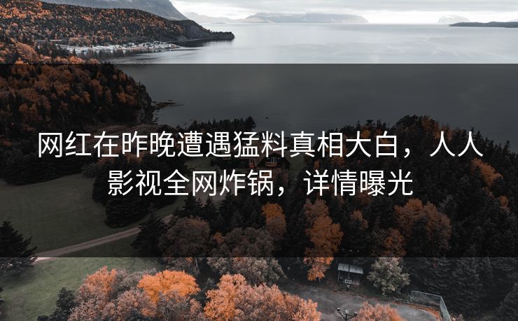 网红在昨晚遭遇猛料真相大白，人人影视全网炸锅，详情曝光